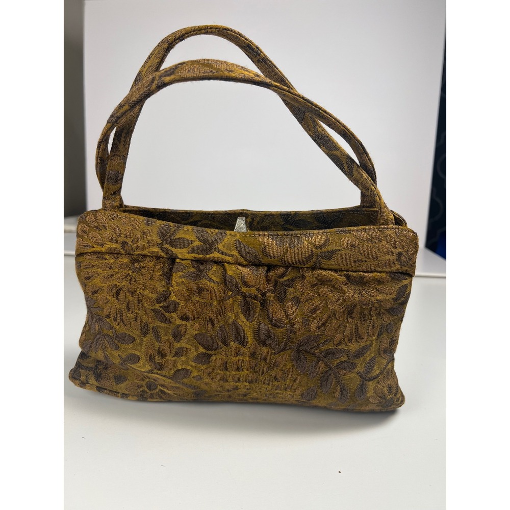 Vintage Floral Brocade Handbag Small Evening Bag Gold Brown Metallic Purse
